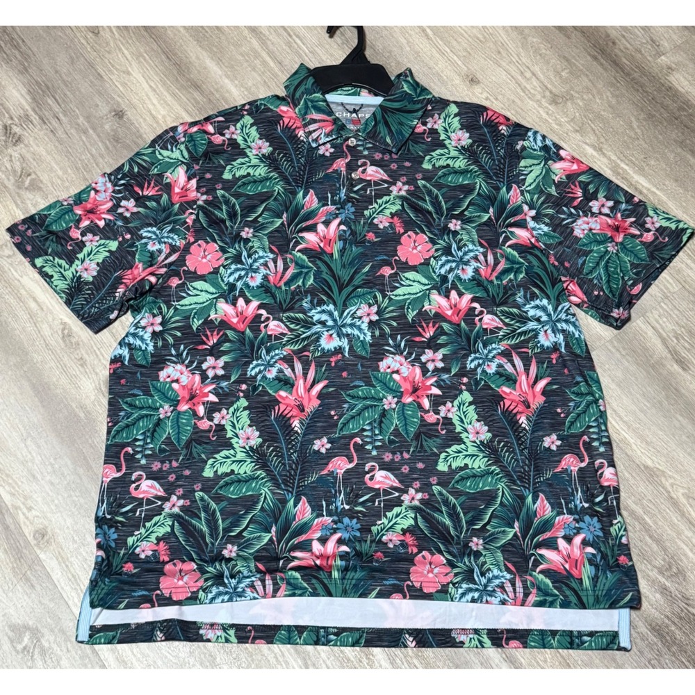 Hawaiian Chaps Everyday Performance Polo Shirt Flamingo Floral Print XXL NWT